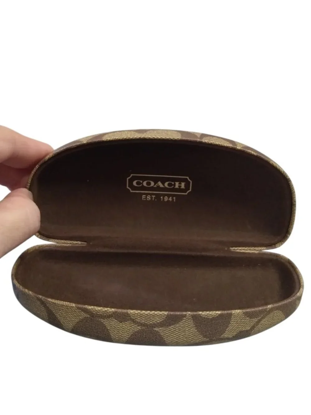 Coach Signature Clam Shell Hard Tan Brown Eye Glasses Sunglasses Case Classic